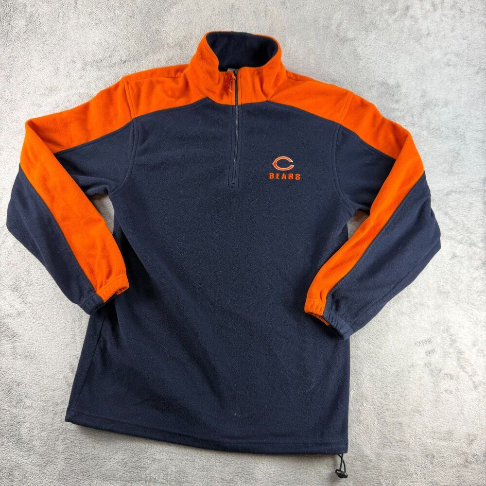 Chicago Bears NFL Team Apparel 1/4 Zip Fleece Pullover Navy Orange Embroidered